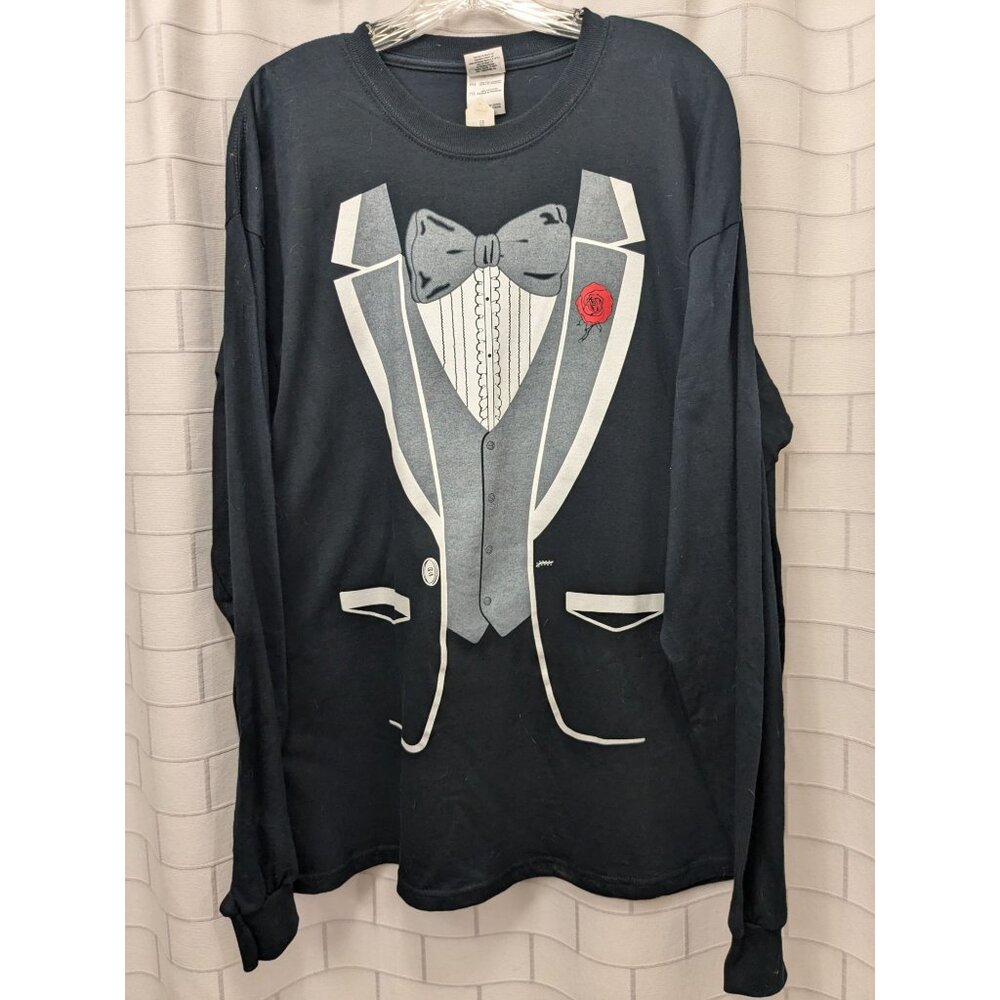 Men's tuxedo tee shirt long sleeve t-shirt tux wedding groom design black NWT